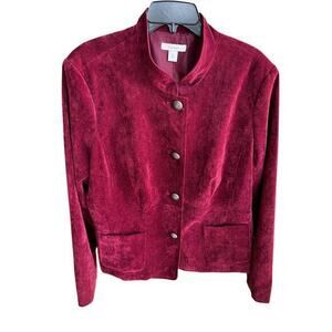 DRESSBARN Cherry Red Micro Corduroy Velveteen Brushed nickel buttons NWOT sz XL